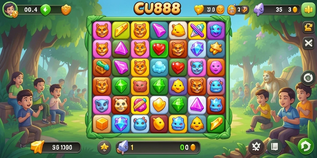 Screenshot game CU888 menampilkan keseruan gameplay Match-3 yang memikat.