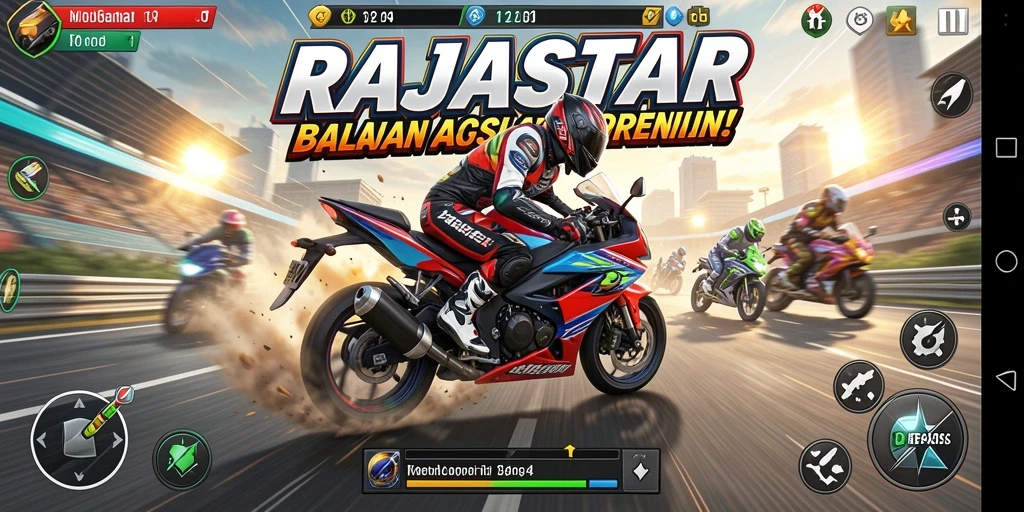 Tampilan menarik dari gameplay balapan motor RAJASTAR.